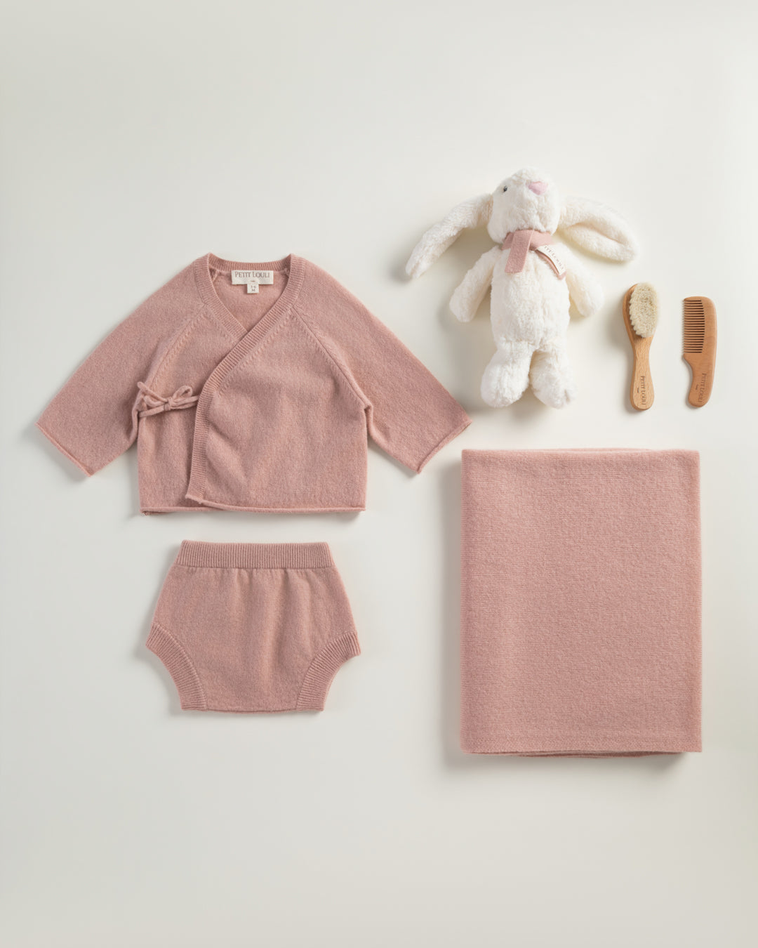Petit Louli Spring Paris Cashmere Set — back view of cardigan and bloomer