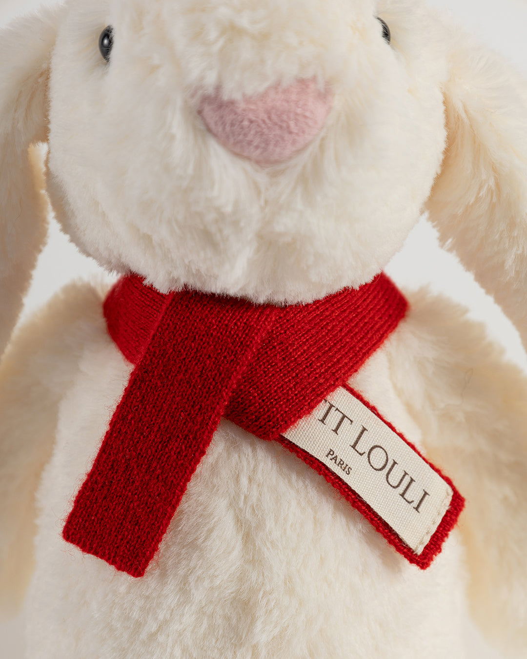 Petit Louli Signature Bunny Plush with Red Cashmere Scarf