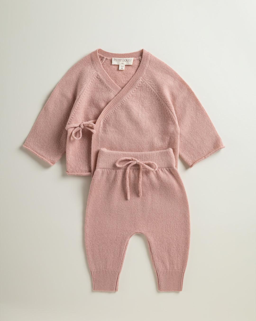Petit Louli Paris Cashmere Cardigan & Pants Set in cream — flat lay